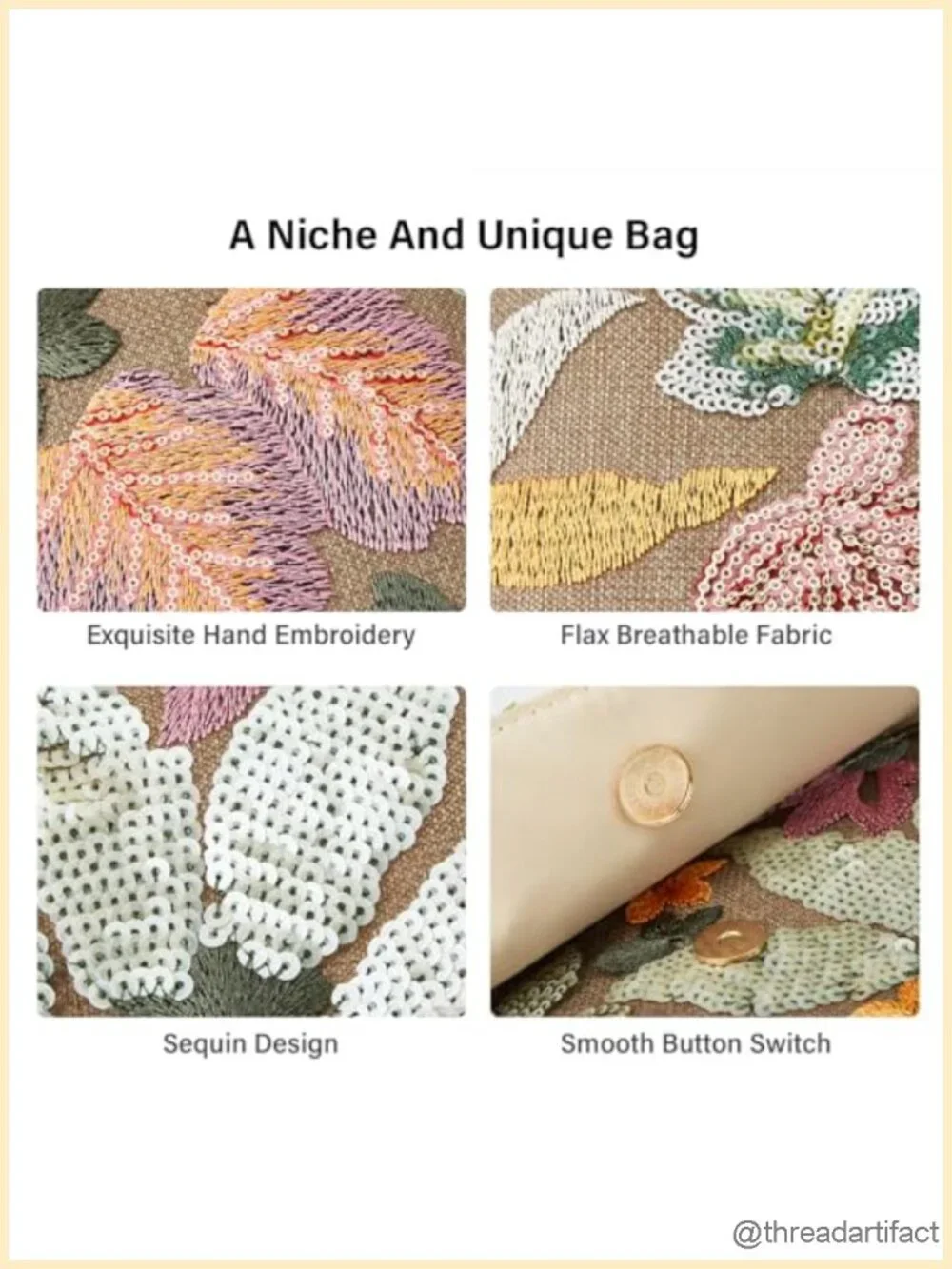 Floral Embroidery Sequin Clutch Beaded Evening Bag for Wedding Party